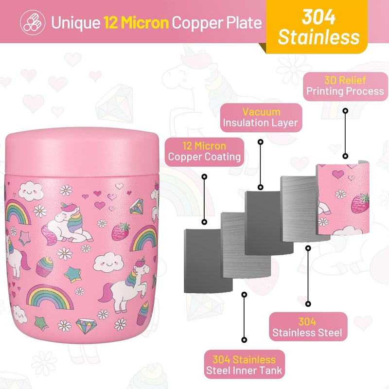 Charcy 9oz Stainless Steel Vacuum Insulated Kids Food Jar - Soup Thermo for Hot & Cold Food - Pink Rainbow Mermaid - Image 3
